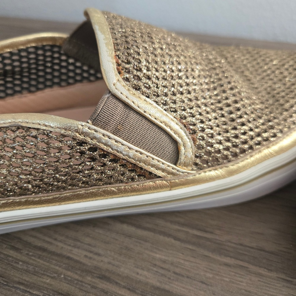 Kate Spade Sallie Gold Glitter Mesh Slip‎ On Sneakers Metallic Leather Size 10 - Picture 8 of 11